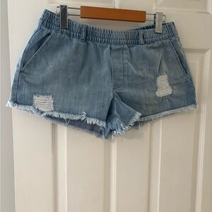 Aerie pull on denim chambray elastic waist shorts medium frayed